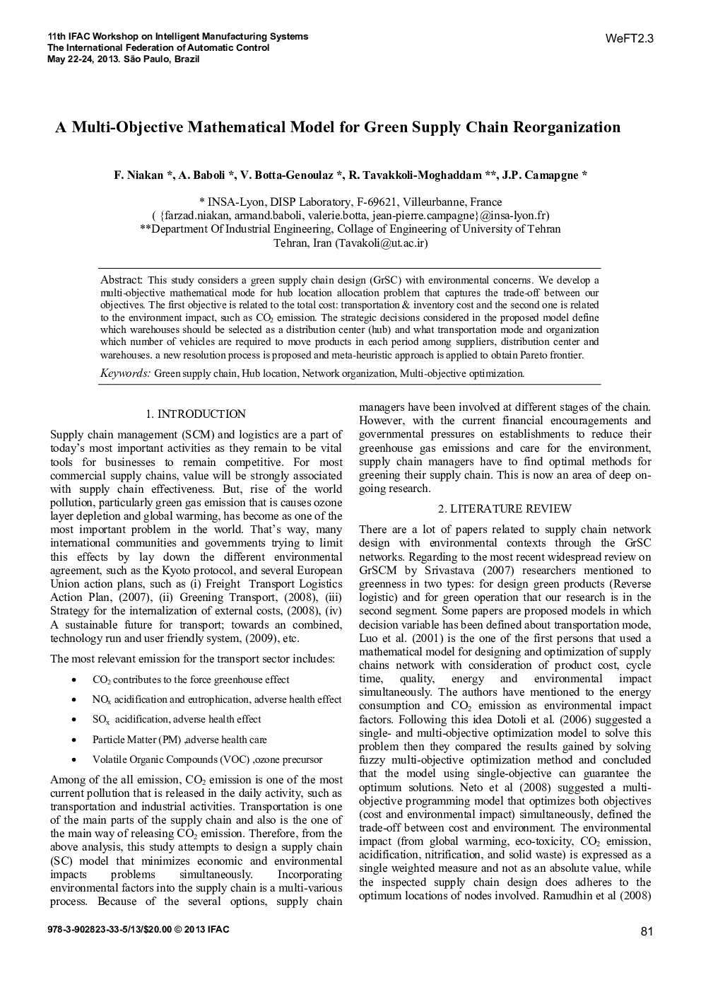 عکس صفحه اول مقاله: A Multi-Objective Mathematical Model for Green Supply Chain Reorganization A Multi-Objective Mathematical Model for Green Supply Chain Reorganization