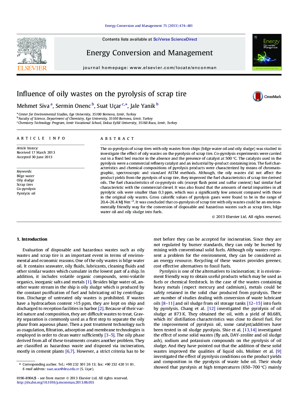 Influence of oily wastes on the pyrolysis of scrap tire