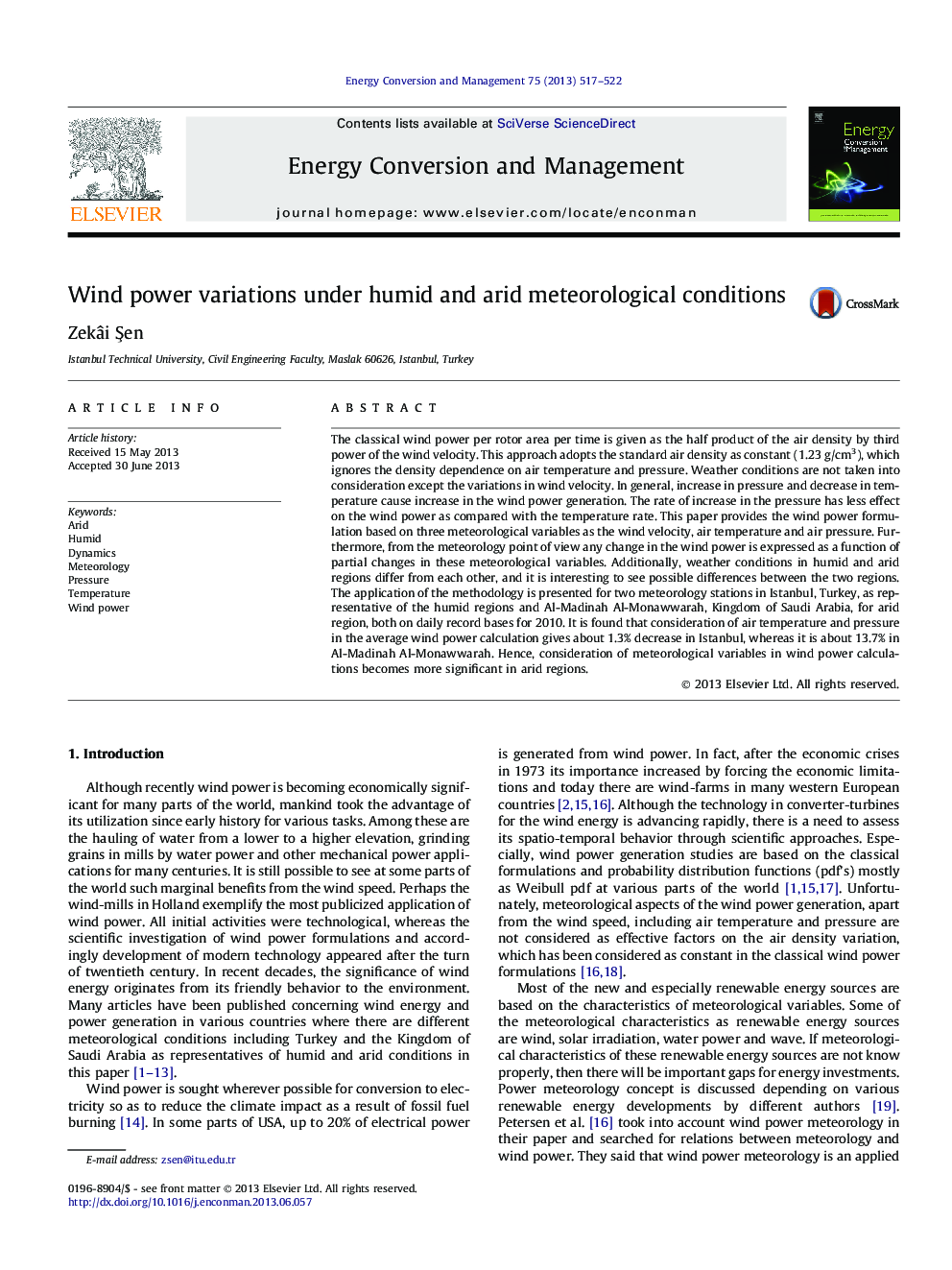 Wind power variations under humid and arid meteorological conditions