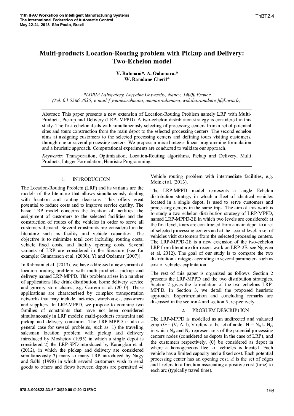 Multi-products Location-Routing problem with Pickup and Delivery: Two-Echelon model