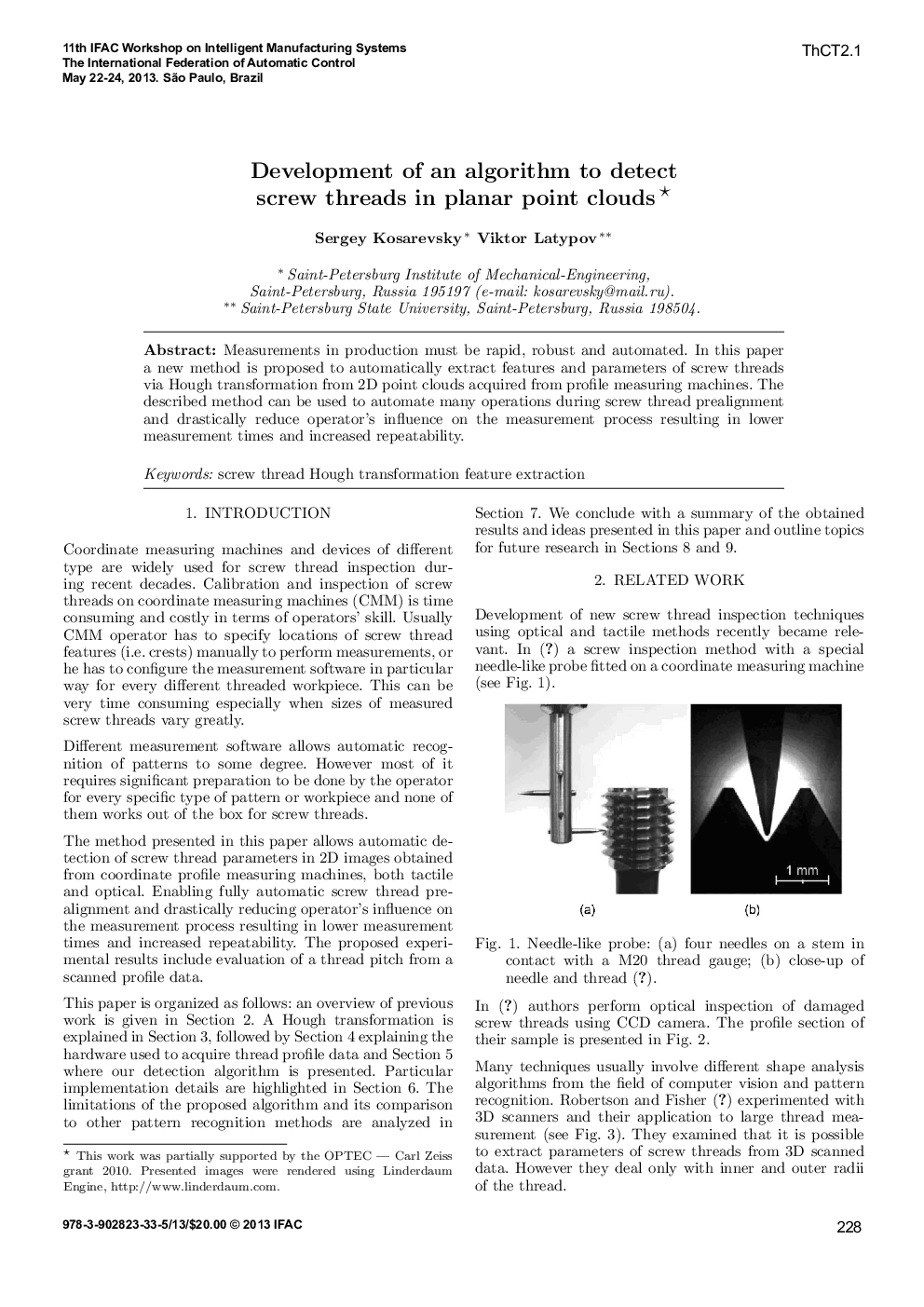 Development of an algorithm to detect screw threads in planar point clouds*