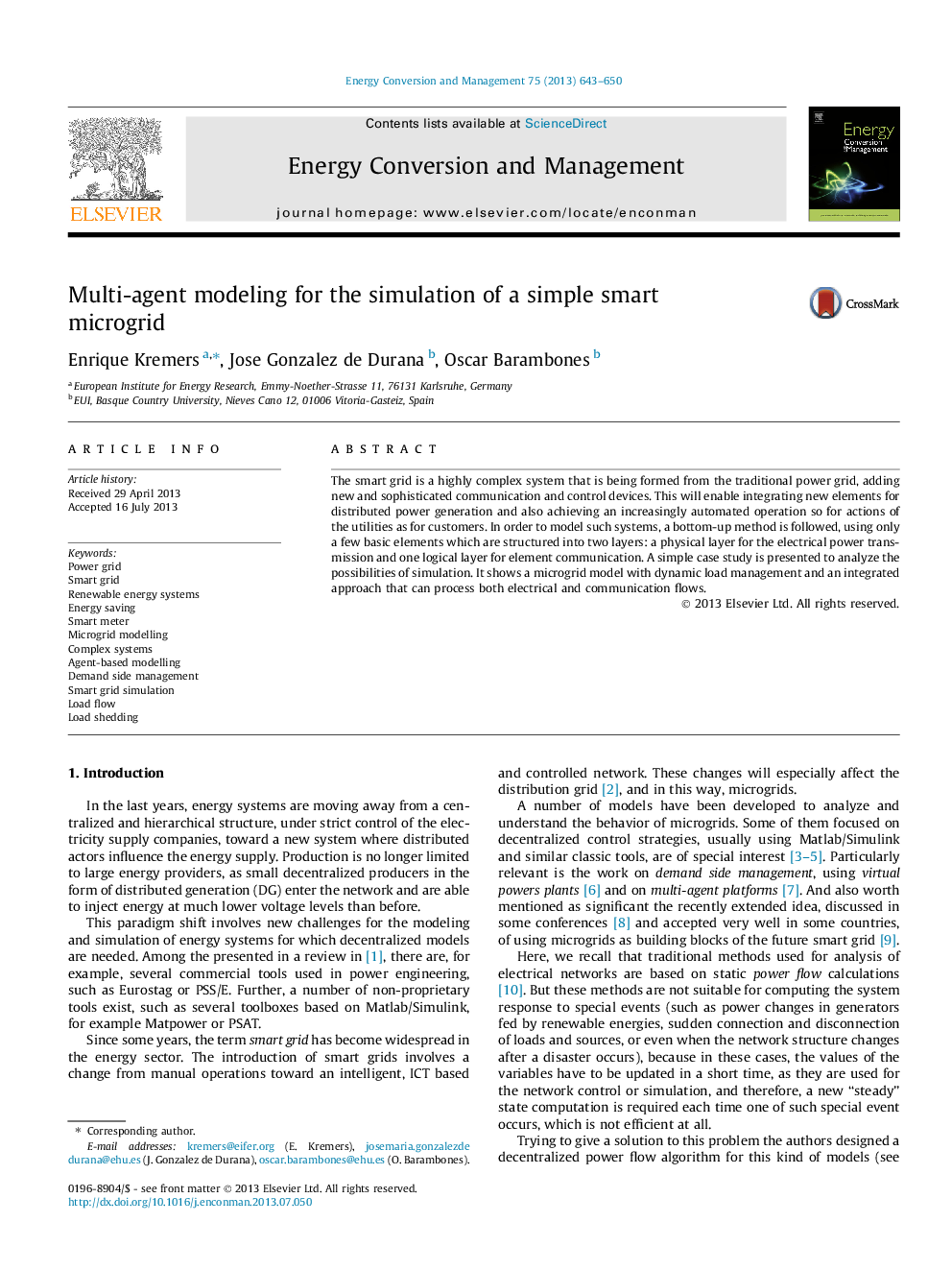 Multi-agent modeling for the simulation of a simple smart microgrid