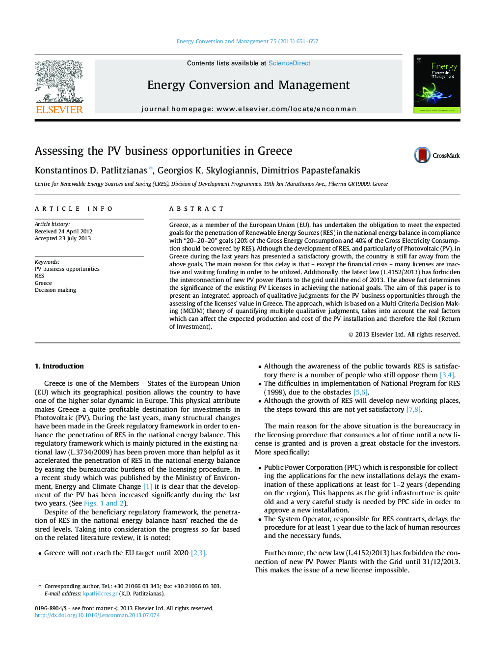 Assessing the PV business opportunities in Greece