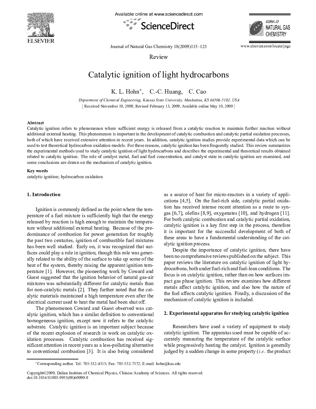 Catalytic ignition of light hydrocarbons 