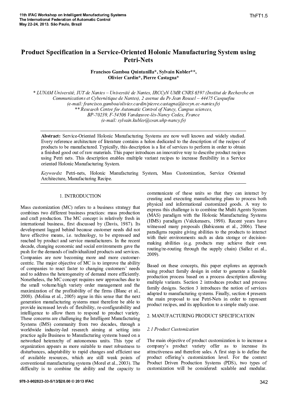 Product Specification in a Service-Oriented Holonic Manufacturing System using Petri-Nets