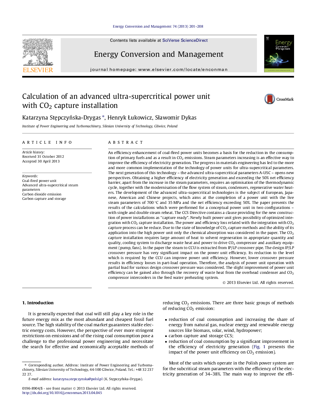 Calculation of an advanced ultra-supercritical power unit with CO2 capture installation