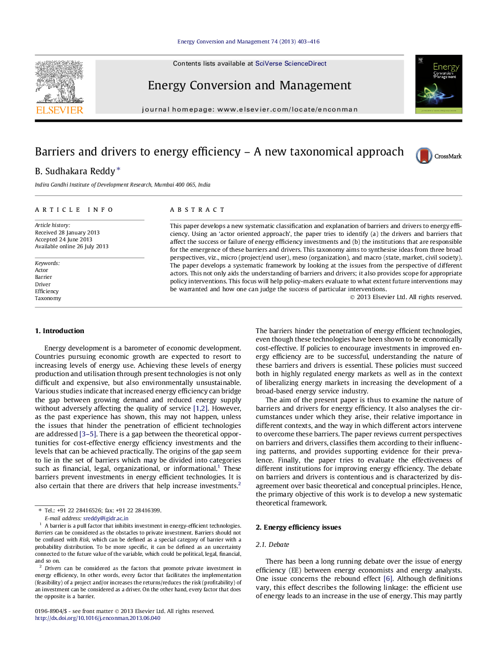 Barriers and drivers to energy efficiency - A new taxonomical approach