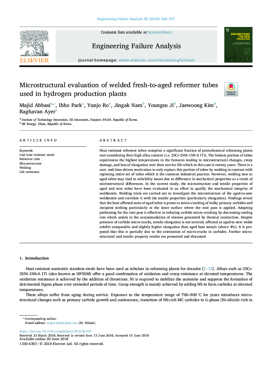 Microstructural evaluation of welded fresh-to-aged reformer tubes used in hydrogen production plants