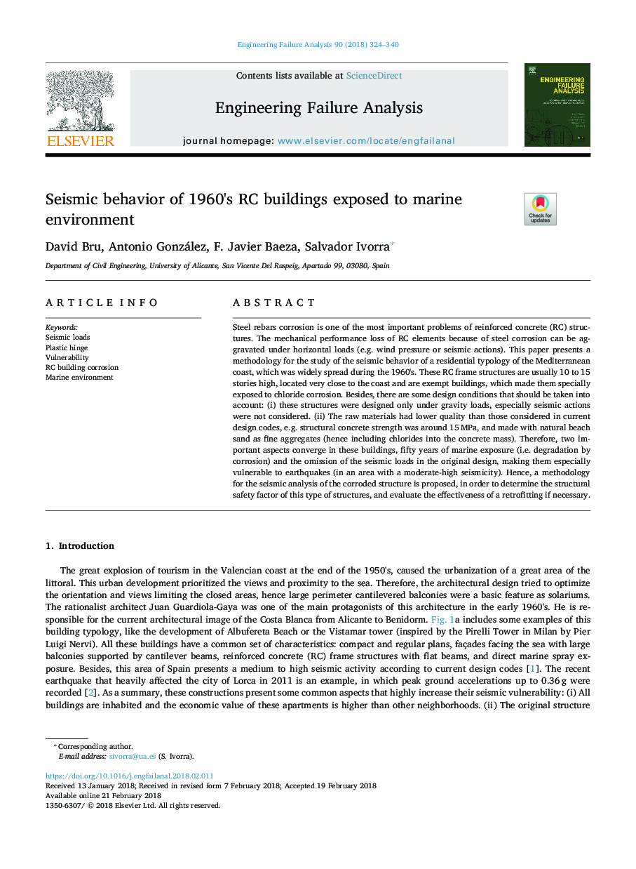 Seismic behavior of 1960's RC buildings exposed to marine environment