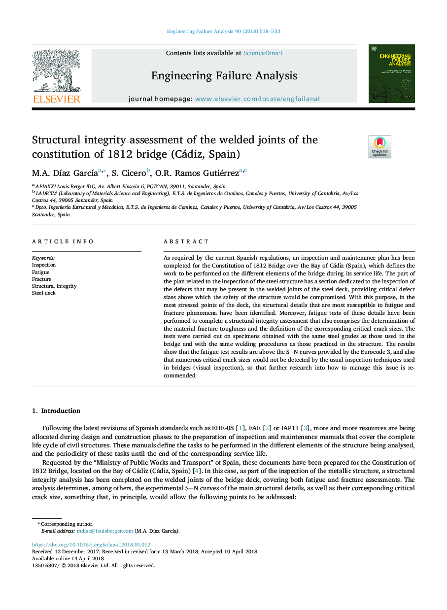 Structural integrity assessment of the welded joints of the constitution of 1812 bridge (Cádiz, Spain)