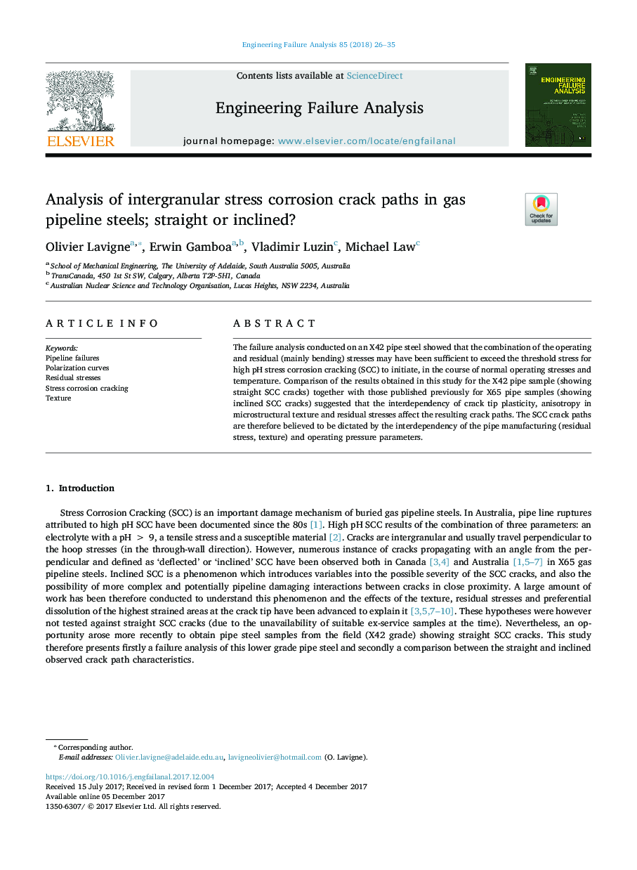 Analysis of intergranular stress corrosion crack paths in gas pipeline steels; straight or inclined?