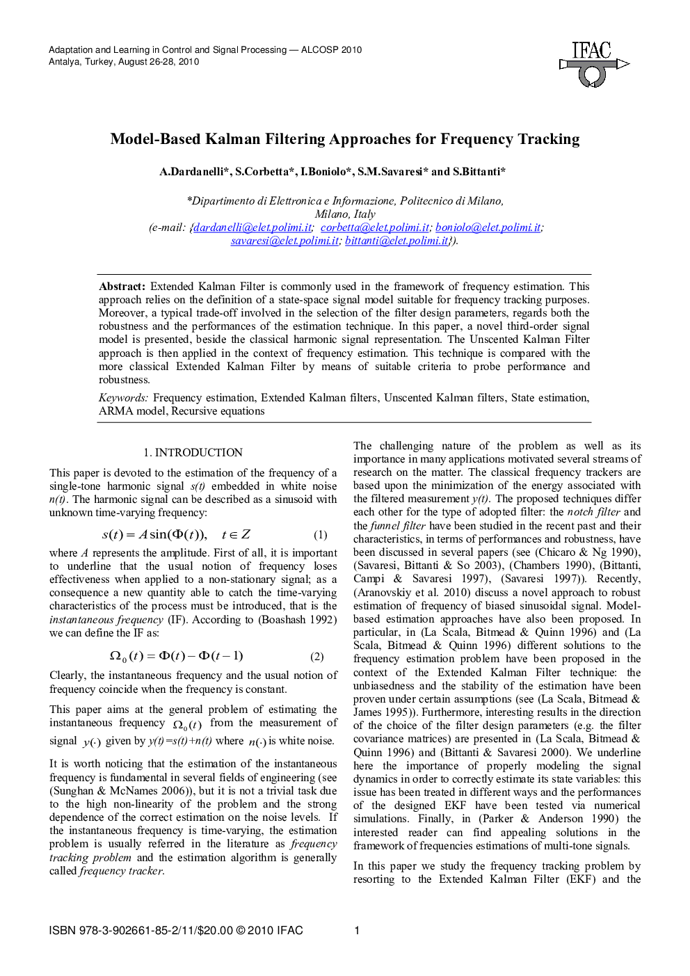 عکس صفحه اول مقاله: Model-Based Kalman Filtering Approaches for Frequency Tracking Model-Based Kalman Filtering Approaches for Frequency Tracking