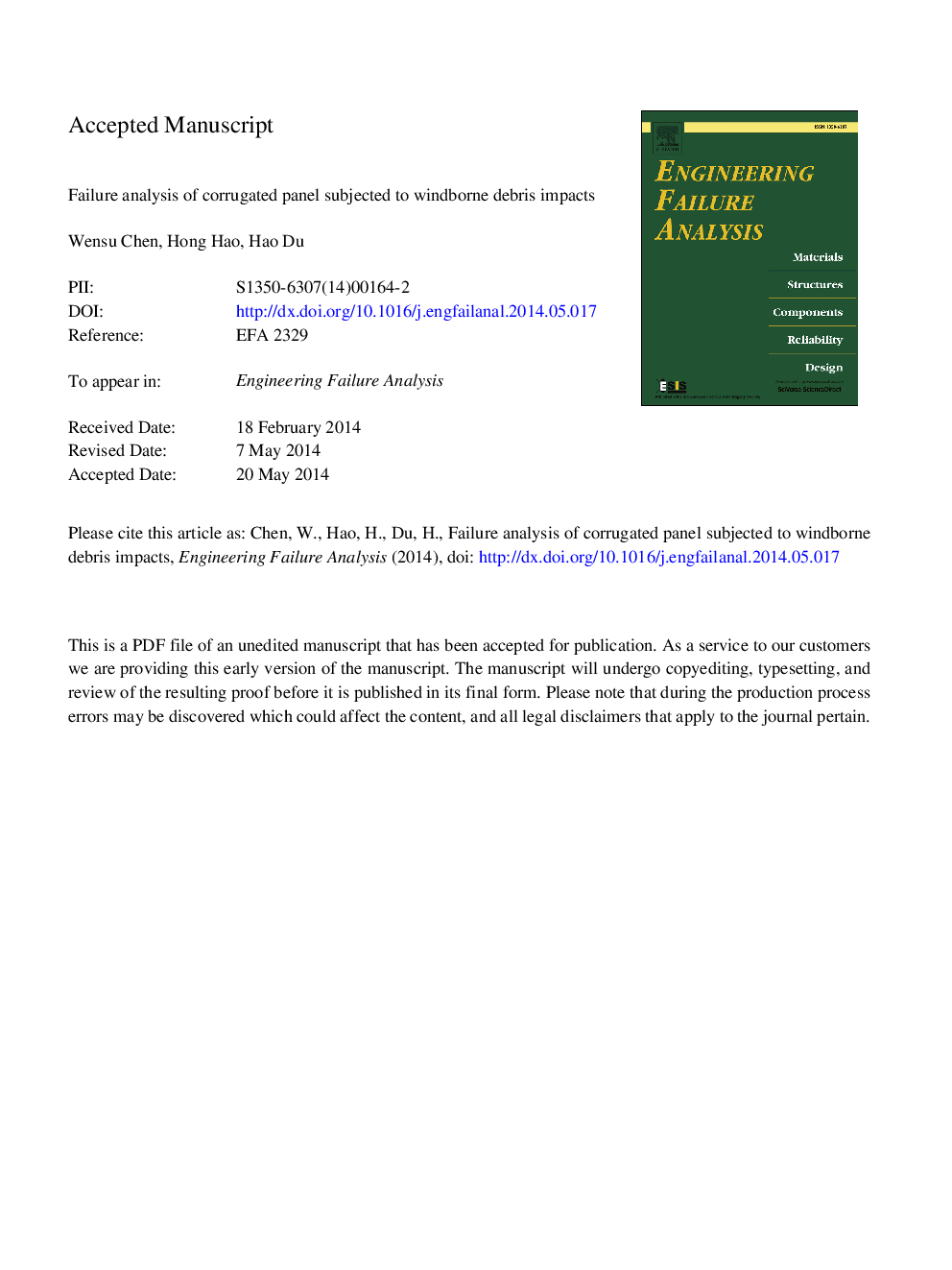 Failure analysis of corrugated panel subjected to windborne debris impacts