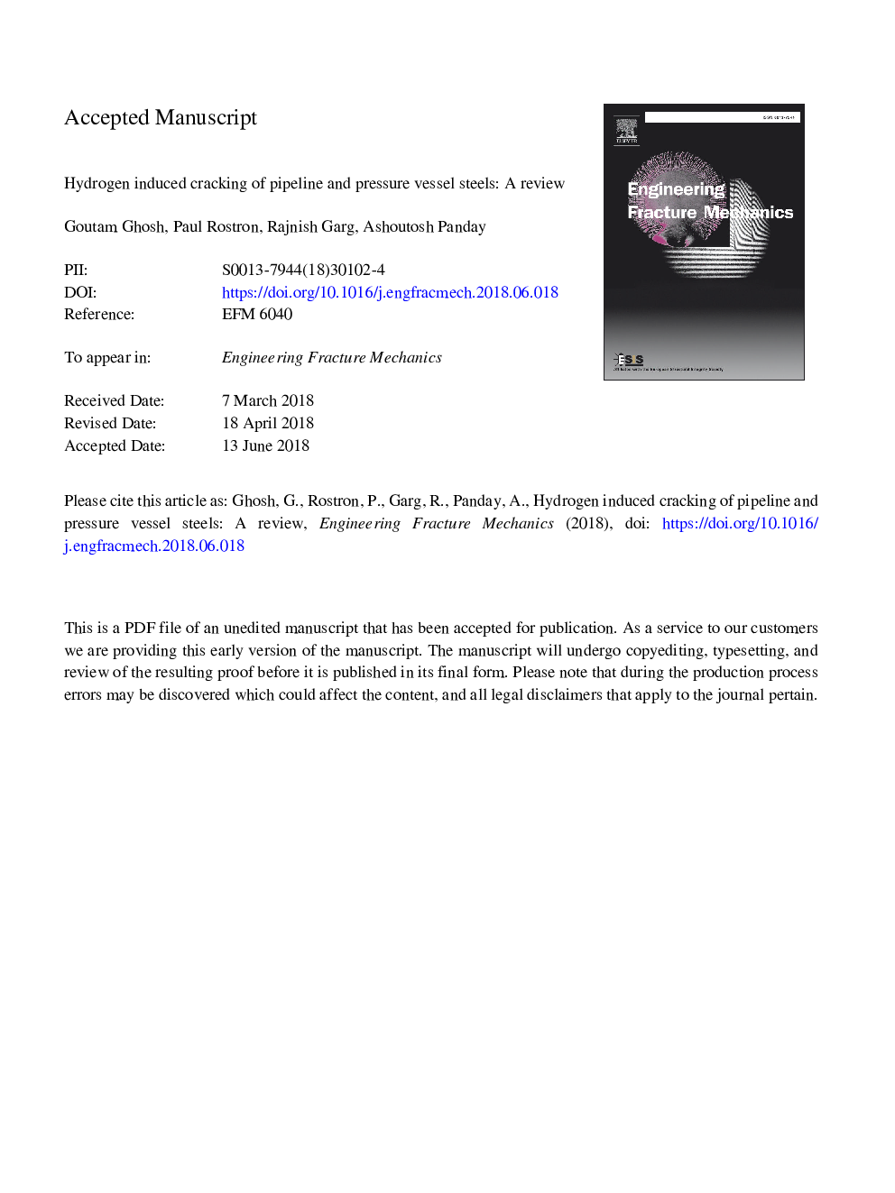 Hydrogen induced cracking of pipeline and pressure vessel steels: A review