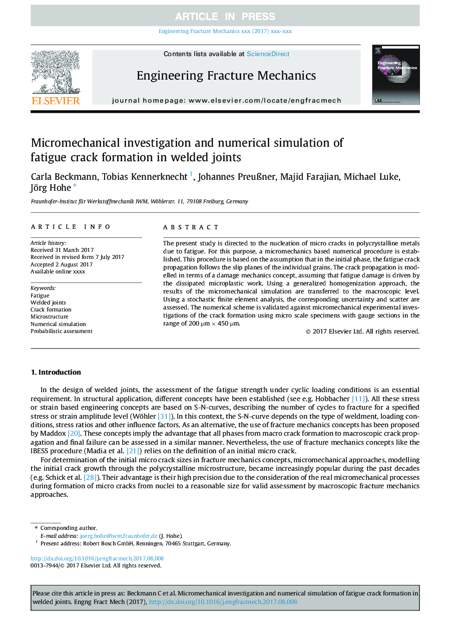 Micromechanical investigation and numerical simulation of fatigue crack formation in welded joints