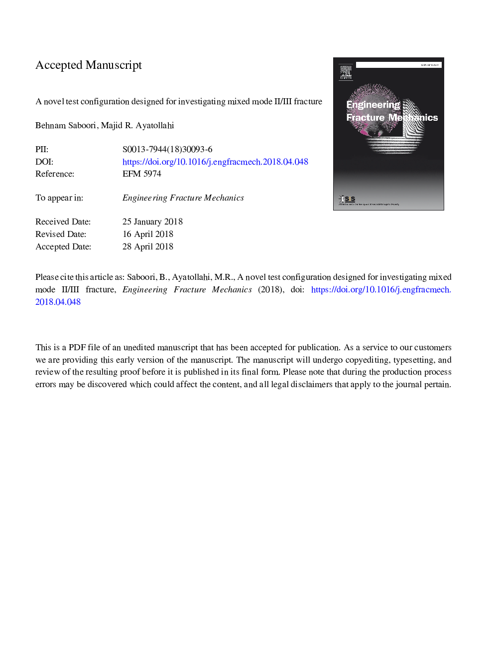 A novel test configuration designed for investigating mixed mode II/III fracture