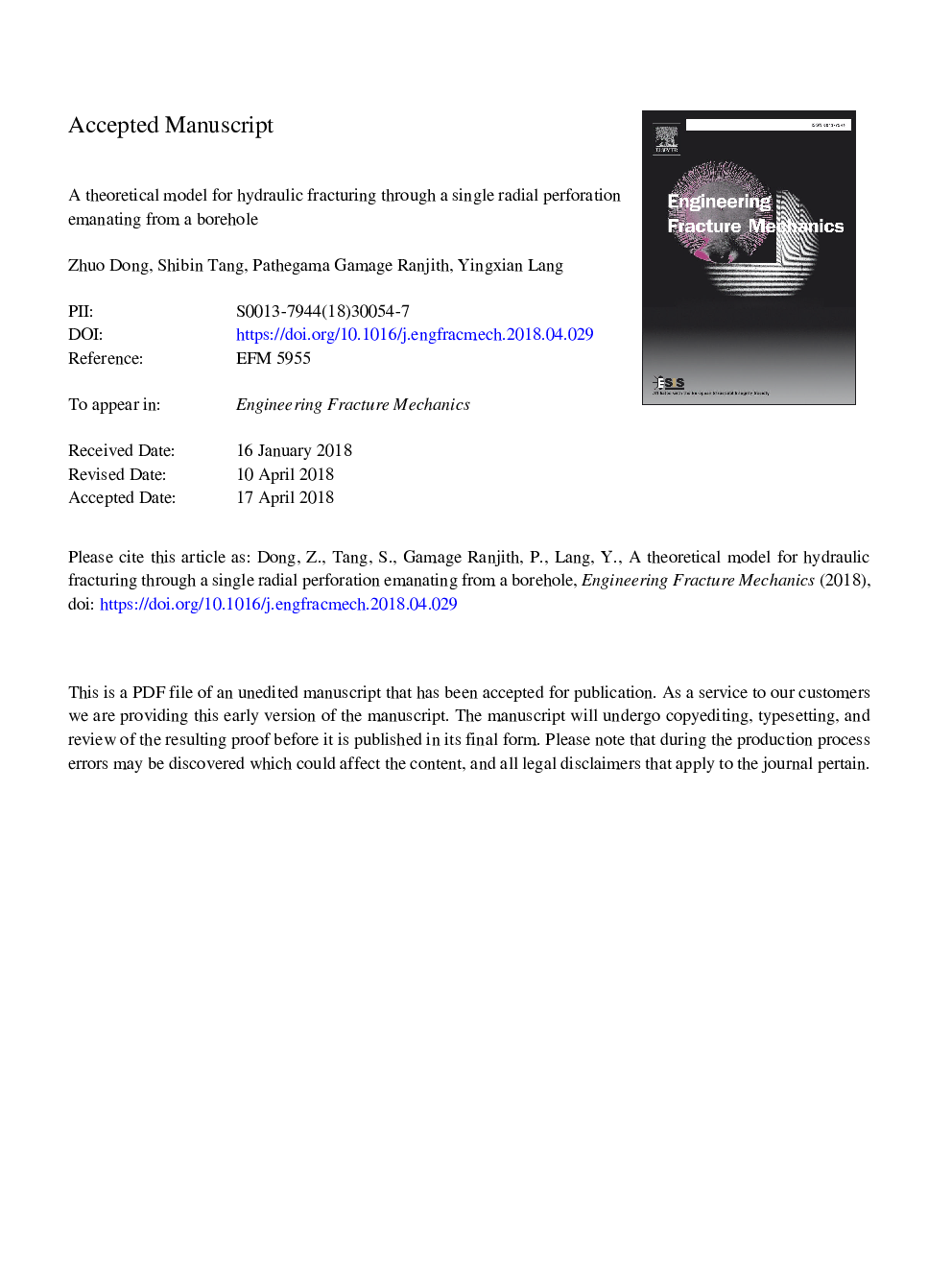 A theoretical model for hydraulic fracturing through a single radial perforation emanating from a borehole