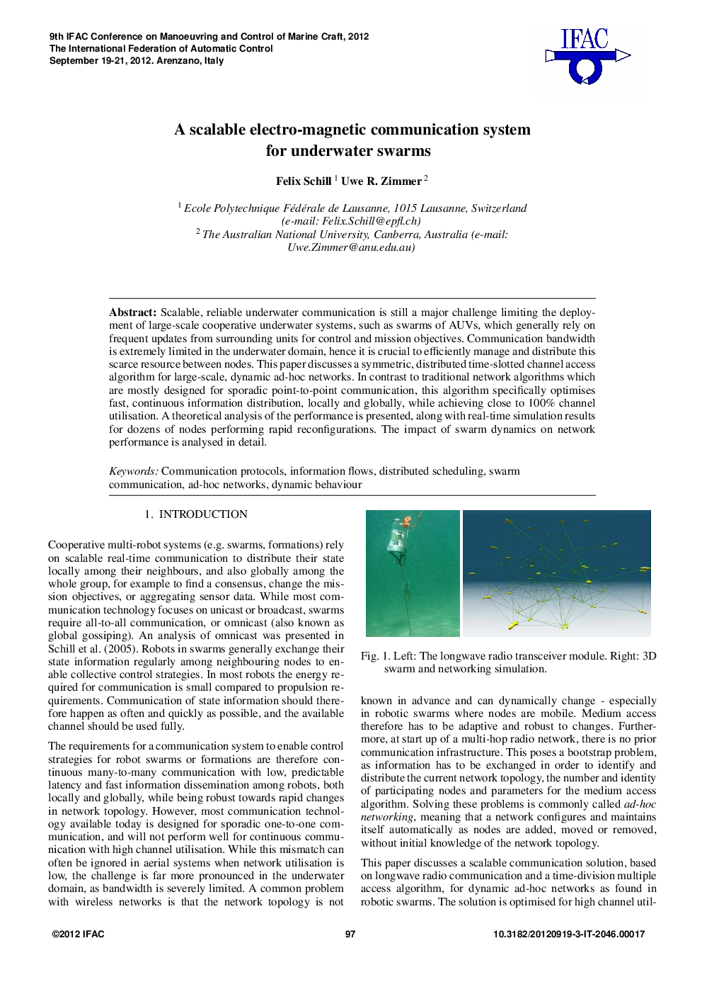 A scalable electro-magnetic communication system for underwater swarms