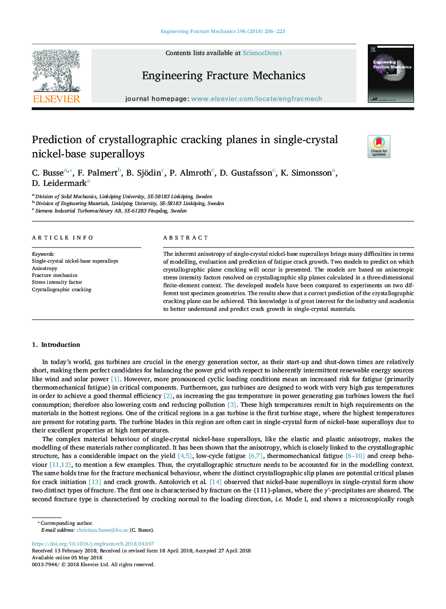 Prediction of crystallographic cracking planes in single-crystal nickel-base superalloys