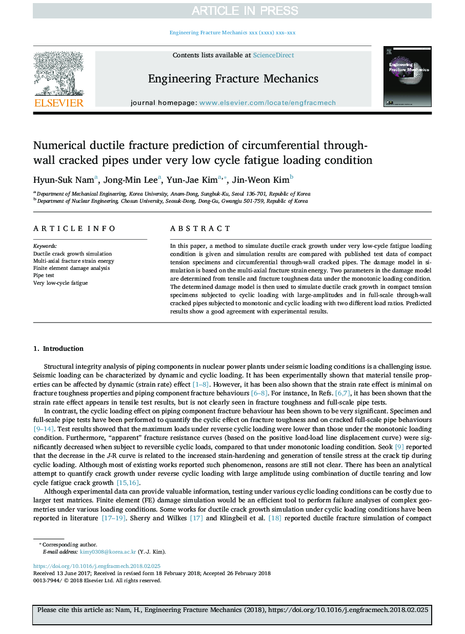 Numerical ductile fracture prediction of circumferential through-wall cracked pipes under very low cycle fatigue loading condition