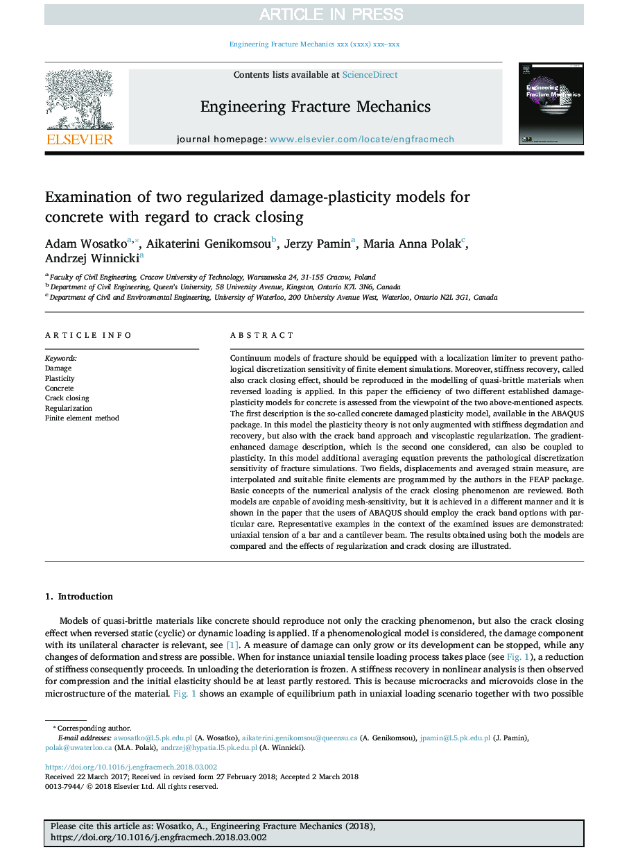 Examination of two regularized damage-plasticity models for concrete with regard to crack closing