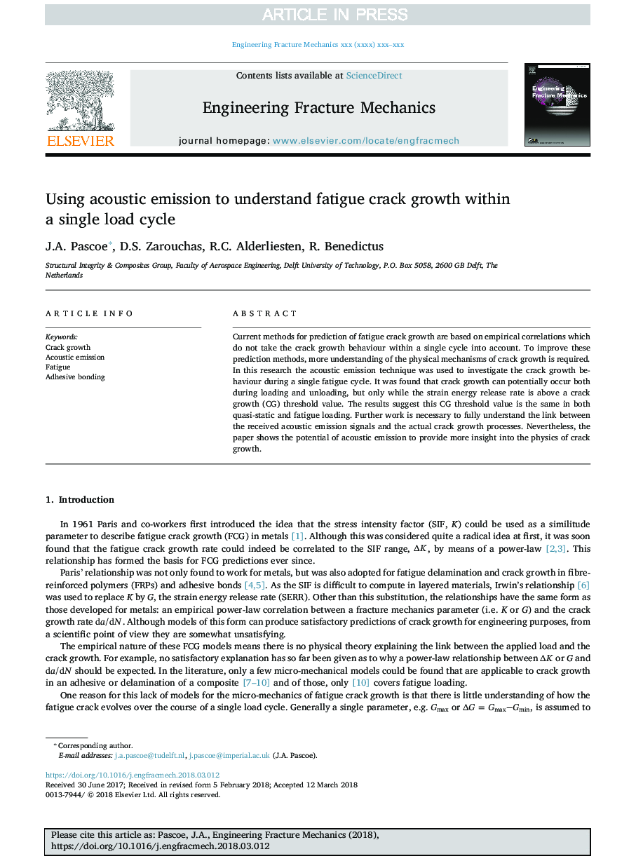 Using acoustic emission to understand fatigue crack growth within a single load cycle