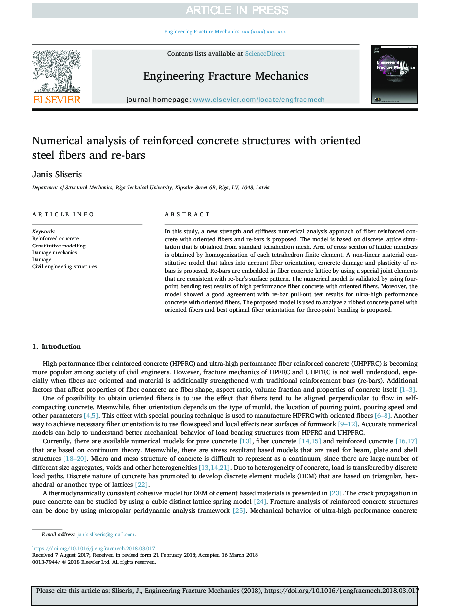 Numerical analysis of reinforced concrete structures with oriented steel fibers and re-bars