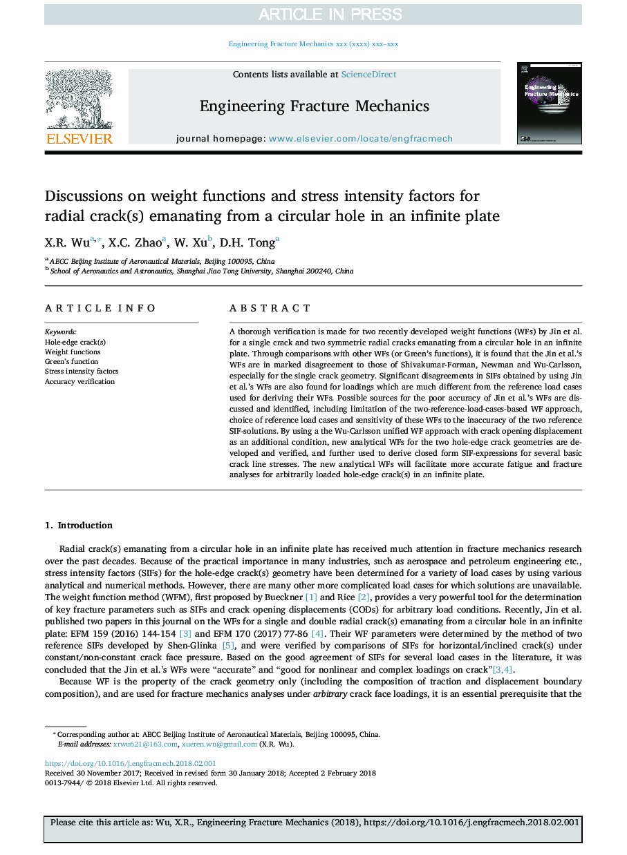 Discussions on weight functions and stress intensity factors for radial crack(s) emanating from a circular hole in an infinite plate