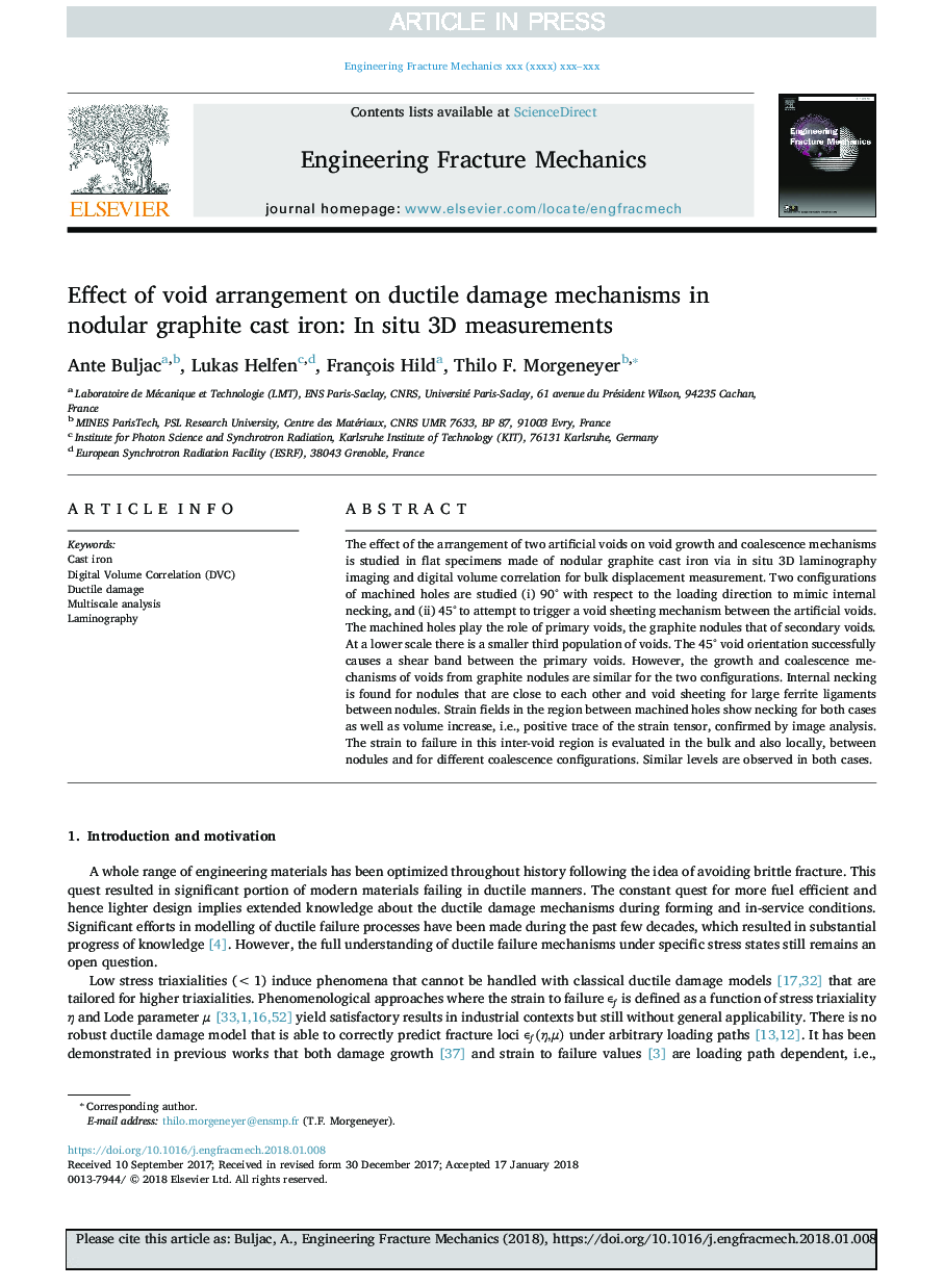 Effect of void arrangement on ductile damage mechanisms in nodular graphite cast iron: In situ 3D measurements