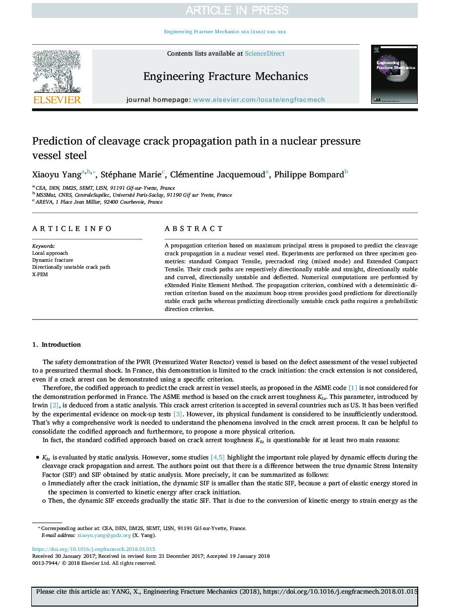 Prediction of cleavage crack propagation path in a nuclear pressure vessel steel