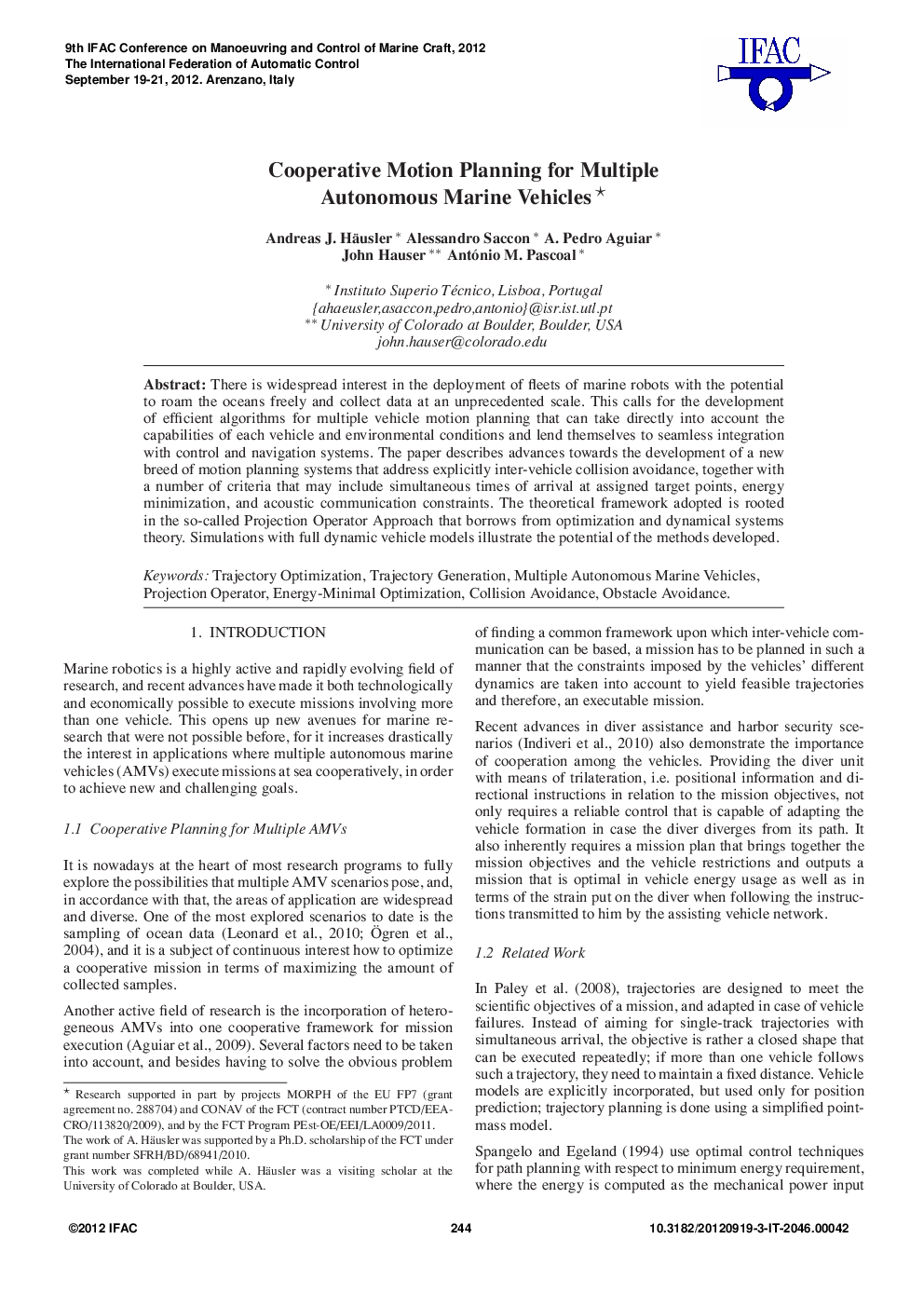 عکس صفحه اول مقاله: Cooperative Motion Planning for Multiple Autonomous Marine Vehicles Cooperative Motion Planning for Multiple Autonomous Marine Vehicles