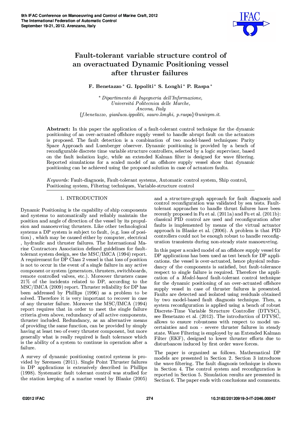 عکس صفحه اول مقاله: Fault-tolerant variable structure control of an overactuated Dynamic Positioning vessel after thruster failures Fault-tolerant variable structure control of an overactuated Dynamic Positioning vessel after thruster failures
