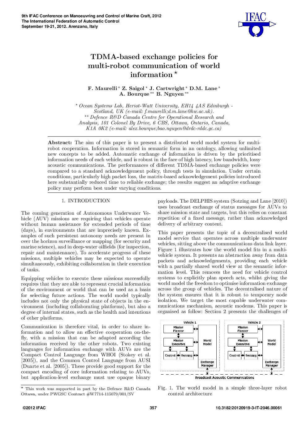 TDMA-based exchange policies for multi-robot communication of world information 