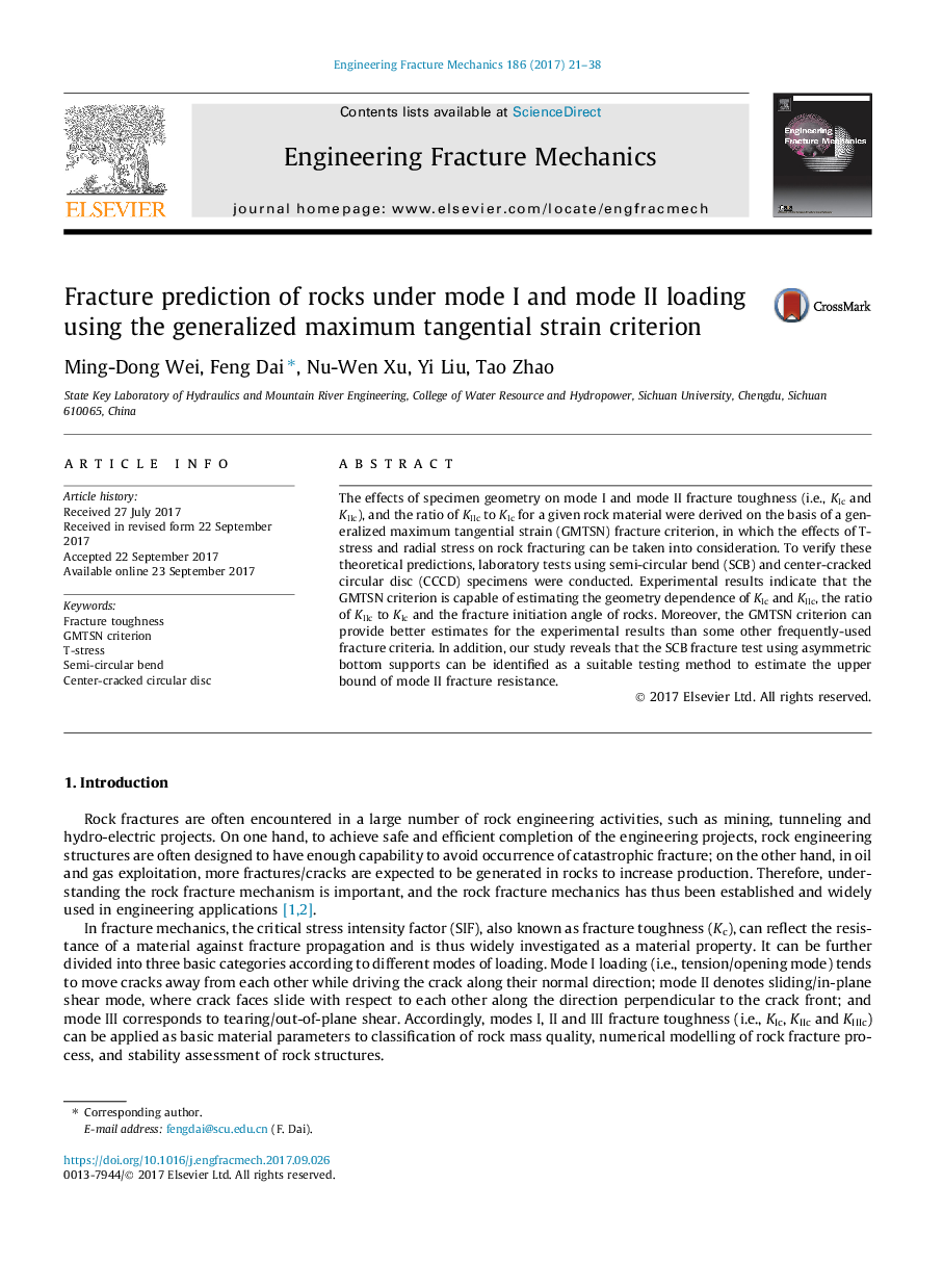 Fracture prediction of rocks under mode I and mode II loading using the generalized maximum tangential strain criterion