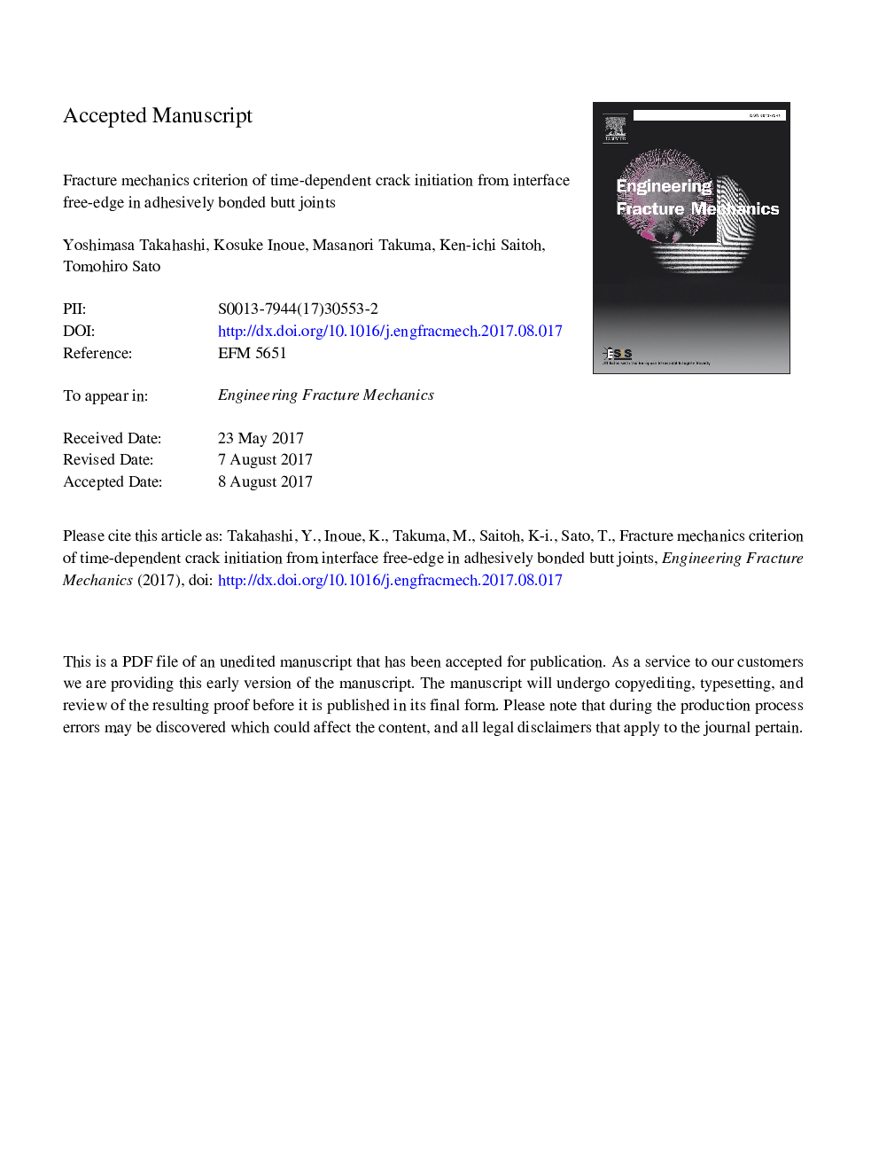 Fracture mechanics criterion of time-dependent crack initiation from interface free-edge in adhesively bonded butt joints