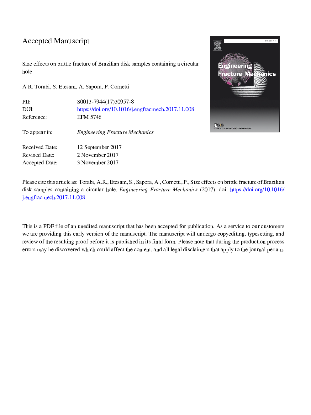 Size effects on brittle fracture of Brazilian disk samples containing a circular hole