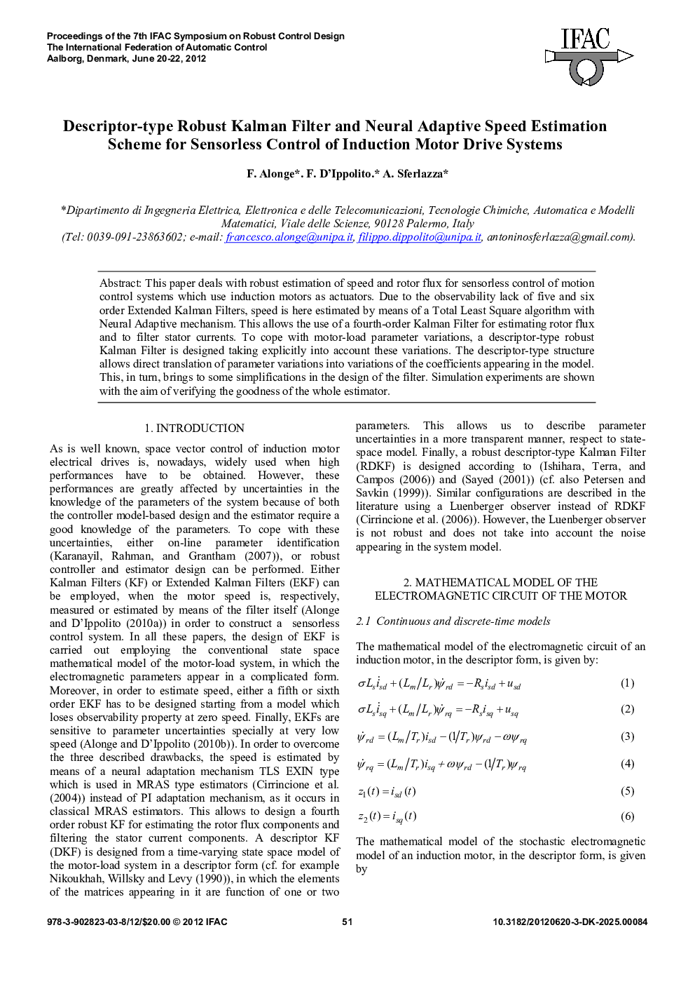 Descriptor-type Robust Kalman Filter and Neural Adaptive Speed Estimation Scheme for Sensorless Control of Induction Motor Drive Systems
