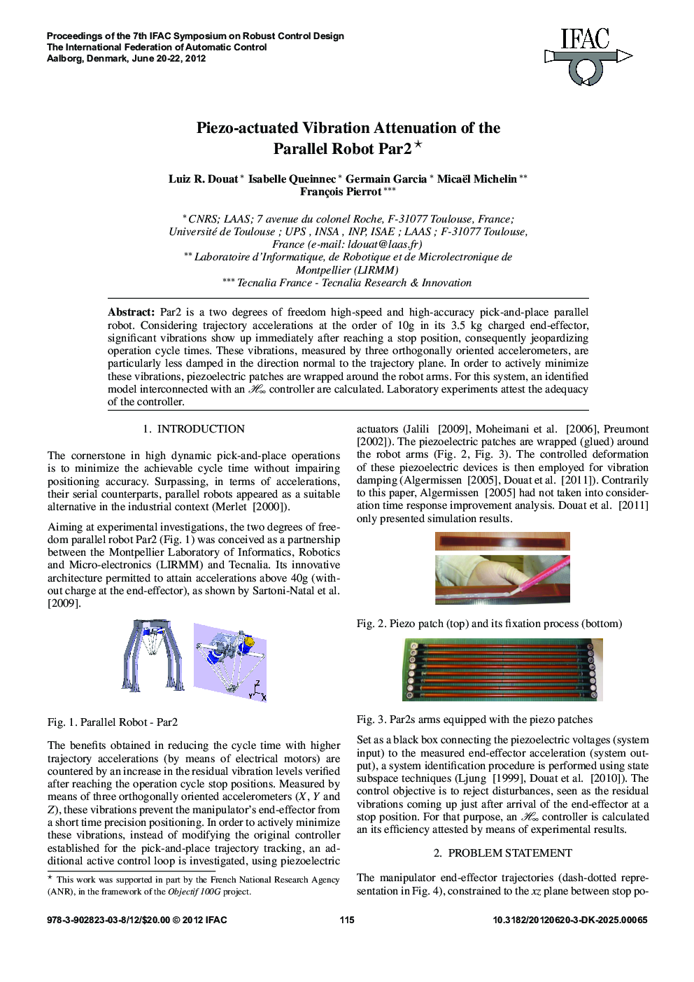 عکس صفحه اول مقاله: Piezo-actuated Vibration Attenuation of the Parallel Robot Par2 Piezo-actuated Vibration Attenuation of the Parallel Robot Par2
