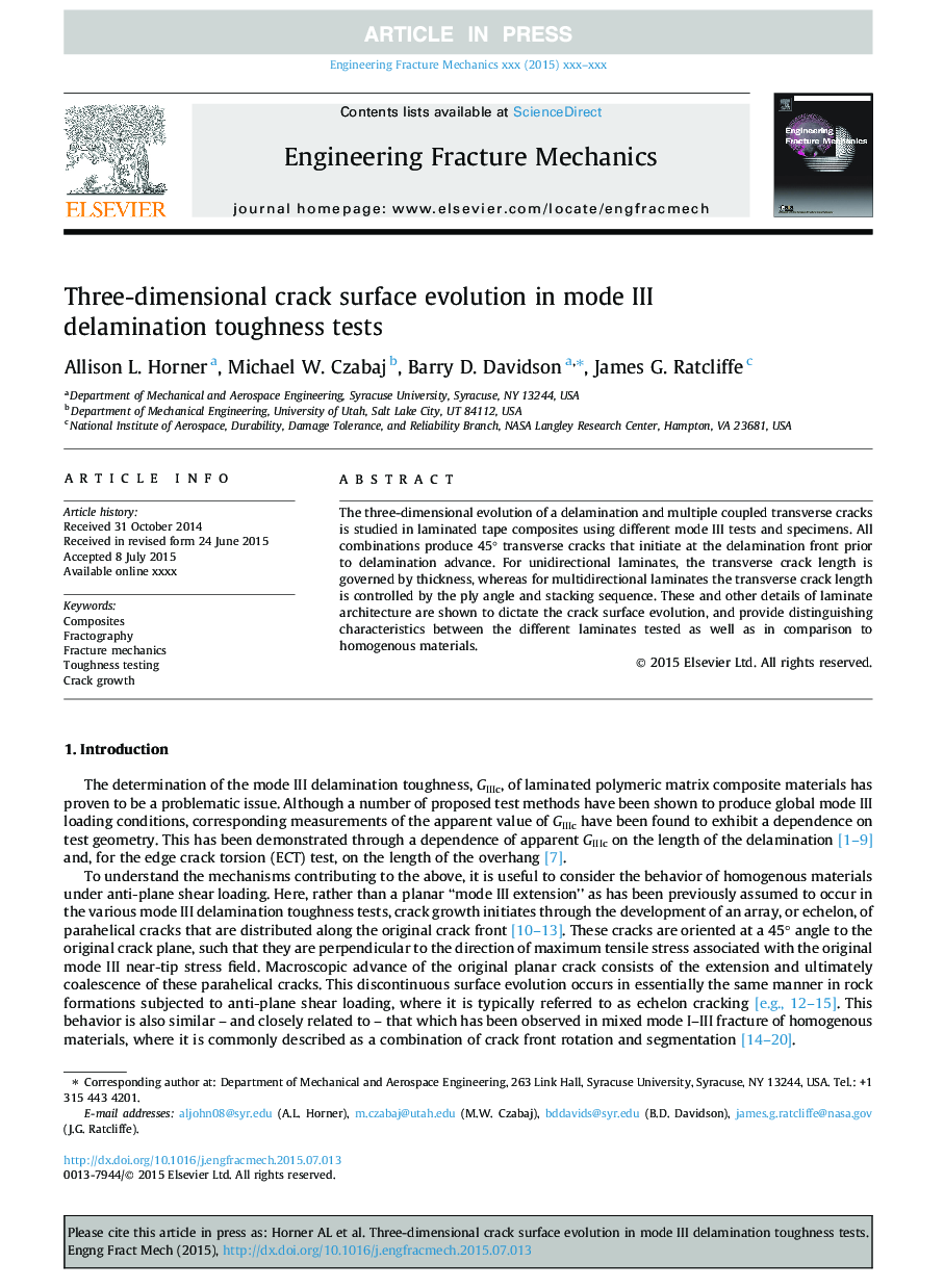 Three-dimensional crack surface evolution in mode III delamination toughness tests