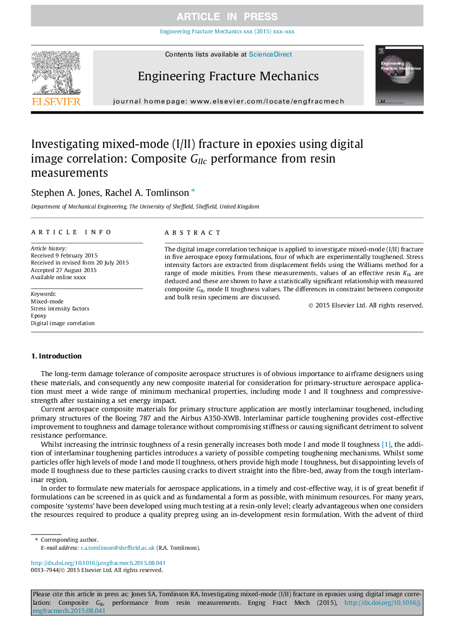Investigating mixed-mode (I/II) fracture in epoxies using digital image correlation: Composite GIIc performance from resin measurements