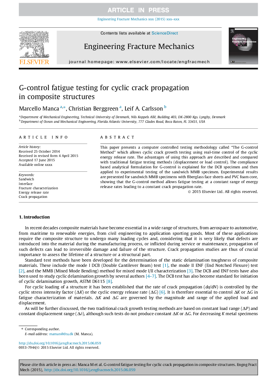 G-control fatigue testing for cyclic crack propagation in composite structures