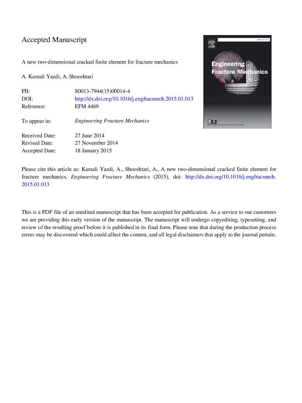 A new two-dimensional cracked finite element for fracture mechanics