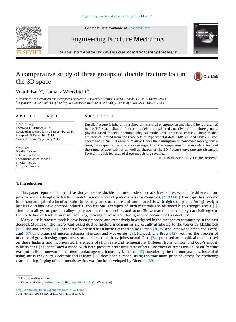 A comparative study of three groups of ductile fracture loci in the 3D space