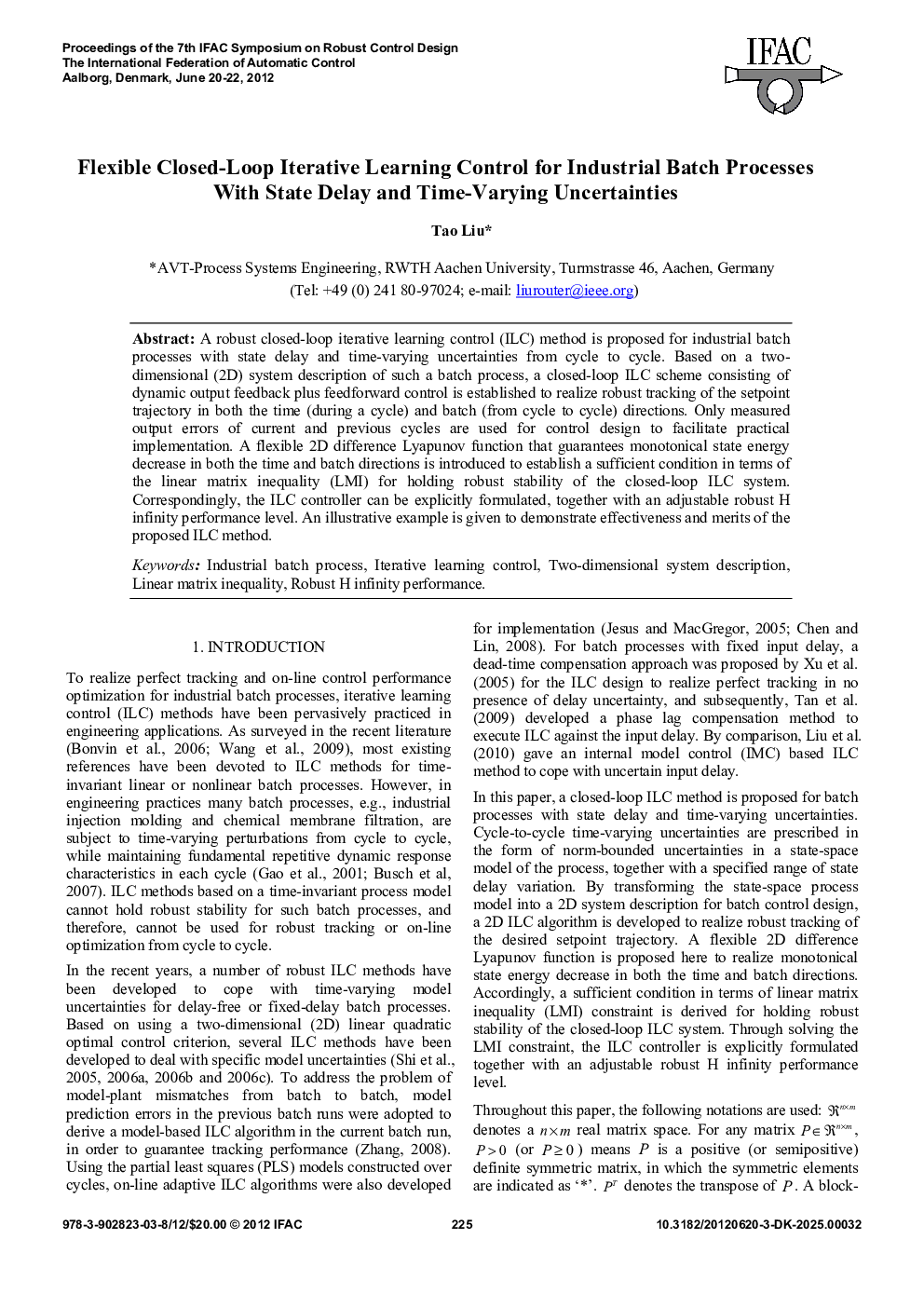 عکس صفحه اول مقاله: Flexible Closed-Loop Iterative Learning Control for Industrial Batch Processes With State Delay and Time-Varying Uncertainties Flexible Closed-Loop Iterative Learning Control for Industrial Batch Processes With State Delay and Time-Varying Uncertainties