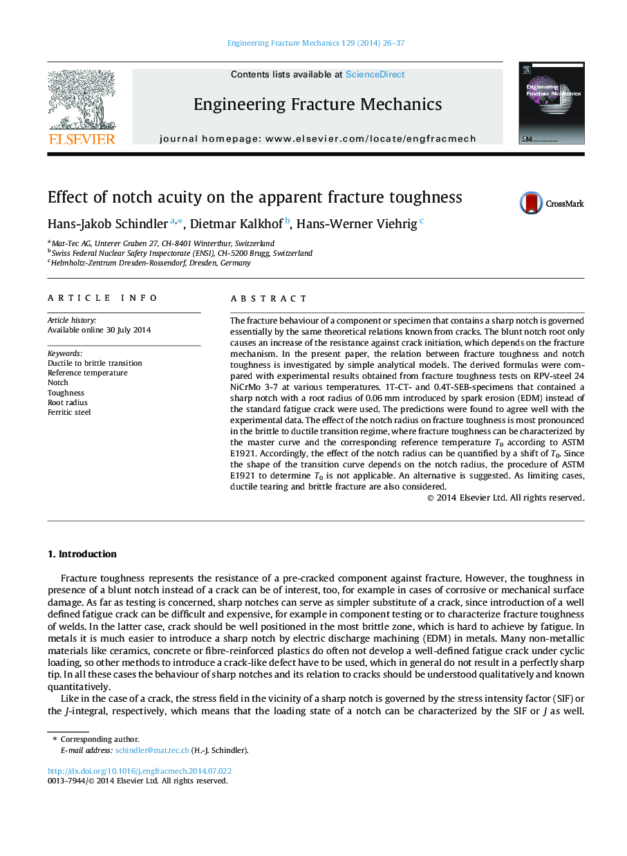 Effect of notch acuity on the apparent fracture toughness