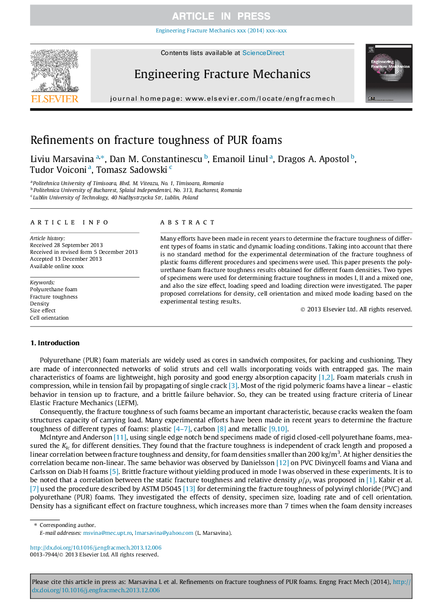 Refinements on fracture toughness of PUR foams