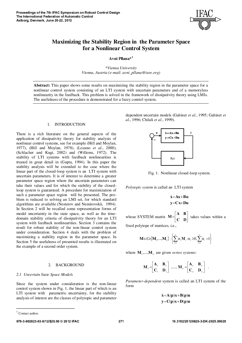 عکس صفحه اول مقاله: Maximizing the Stability Region in the Parameter Space for a Nonlinear Control System Maximizing the Stability Region in the Parameter Space for a Nonlinear Control System