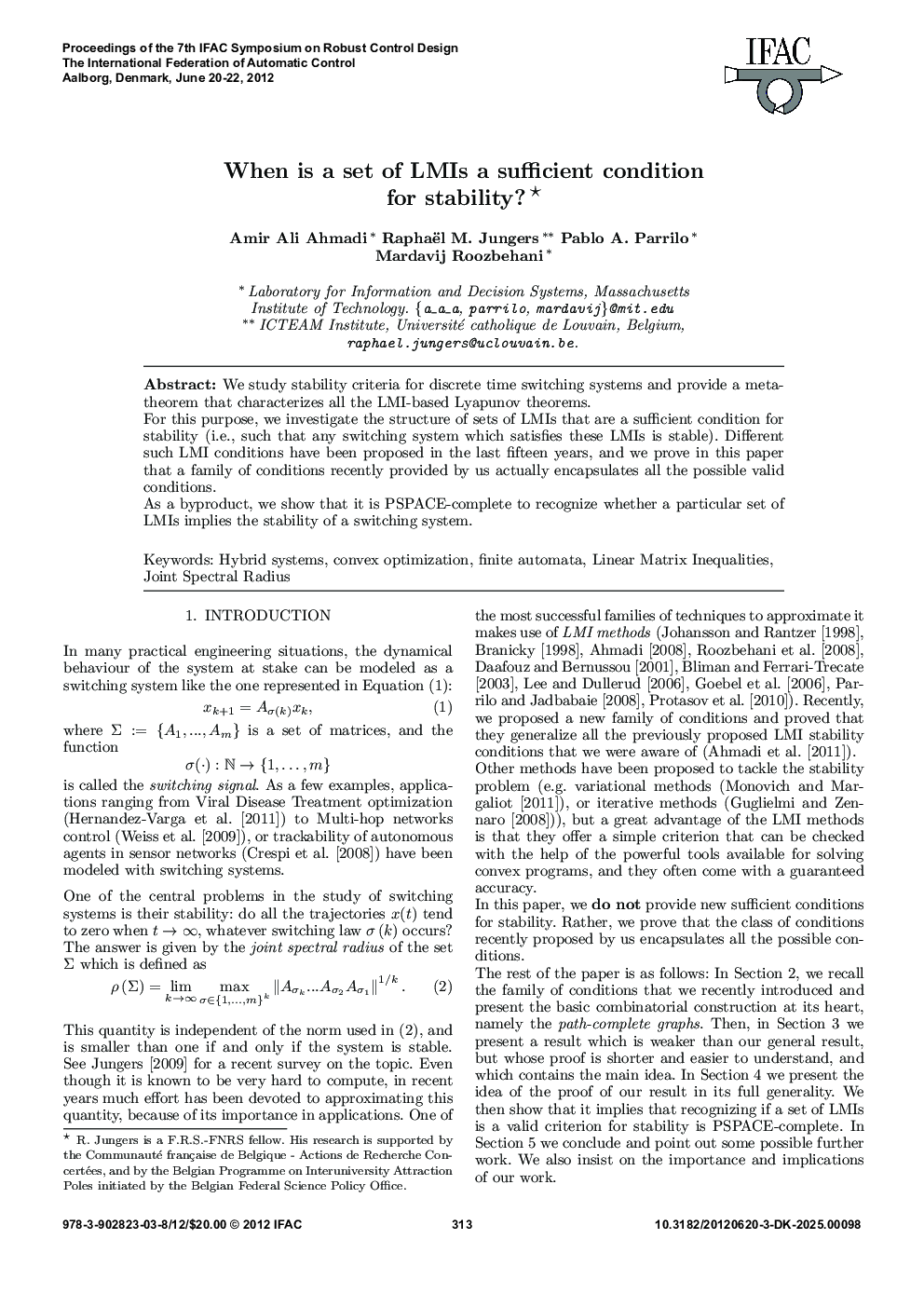 When is a set of LMIs a sufficient condition for stability? 