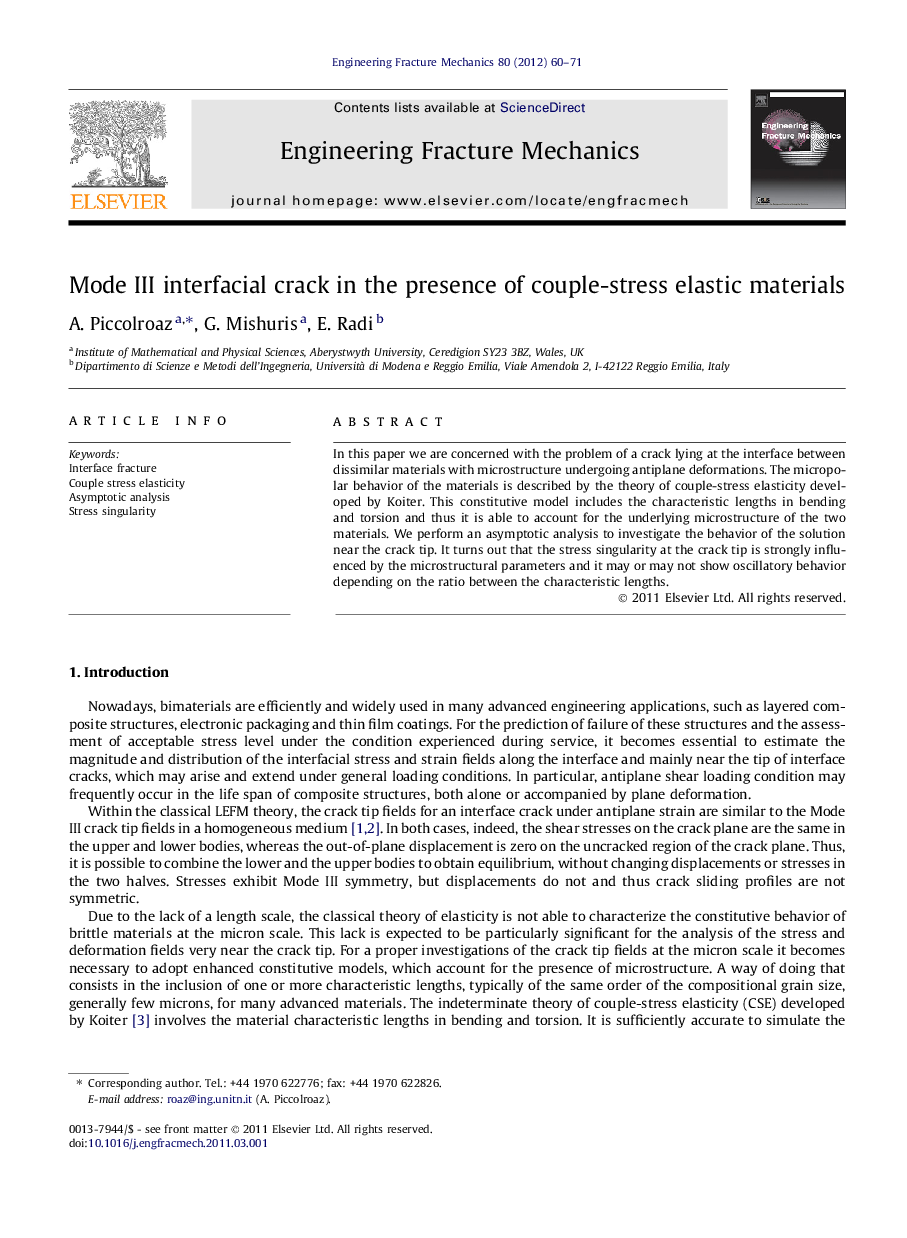 Mode III interfacial crack in the presence of couple-stress elastic materials