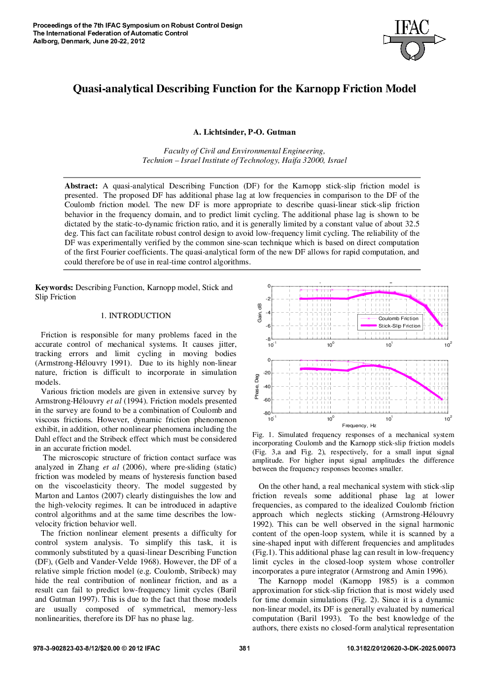 Quasi-analytical Describing Function for the Karnopp Friction Model